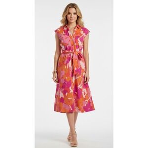 Free Assembly Shirt Dress Womens XS Pink Orange Button Up Floral Resort Vacation
